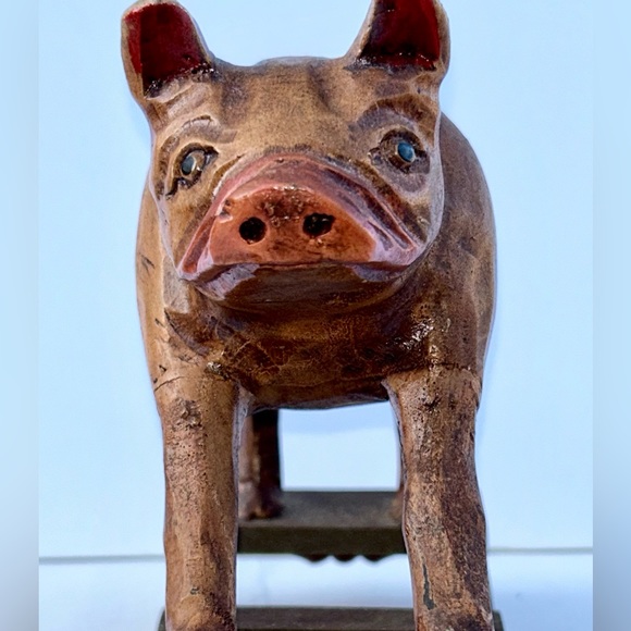 Vintage Wooden Rocking Pig Hog Rocker Folk Art Painted & Carved *Collectible - Picture 9 of 15